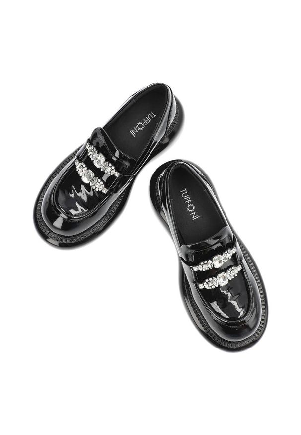 Czarne Półbuty Tuffoni Damskie Eleganckie Obuwie. Okazja: na co dzień. Kolor: czarny. Materiał: skóra, lakier. Styl: klasyczny, casual, elegancki