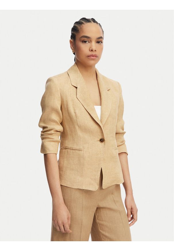 Marella Marynarka Cardato 2613041092 Beżowy Regular Fit. Kolor: beżowy. Materiał: len