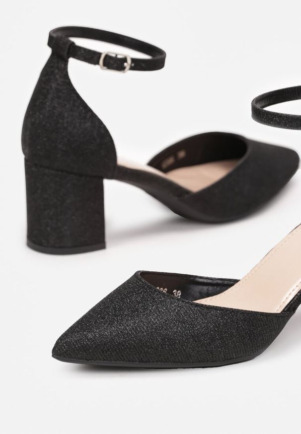 Born2be - Czarne Eleganckie Czółenka na Słupku z Brokatem i Sprzączką Evadora. Zapięcie: sprzączka. Kolor: czarny. Obcas: na słupku. Styl: elegancki