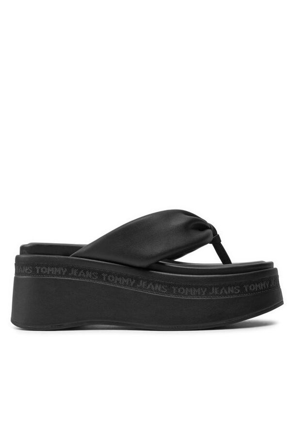 Tommy Jeans Japonki Tjw Wedge Sandal EN0EN02457 Czarny. Kolor: czarny. Materiał: skóra