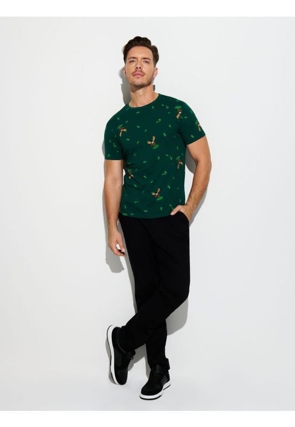 Sinsay - Koszulka - zielony. Kolor: zielony. Długość rękawa: krótki rękaw. Długość: krótkie. Styl: wizytowy