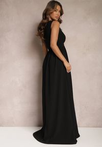 Renee - Czarna Asymetryczna Sukienka Rozkloszowana Maxi Adavia. Kolor: czarny. Materiał: tkanina. Typ sukienki: asymetryczne. Długość: maxi #3