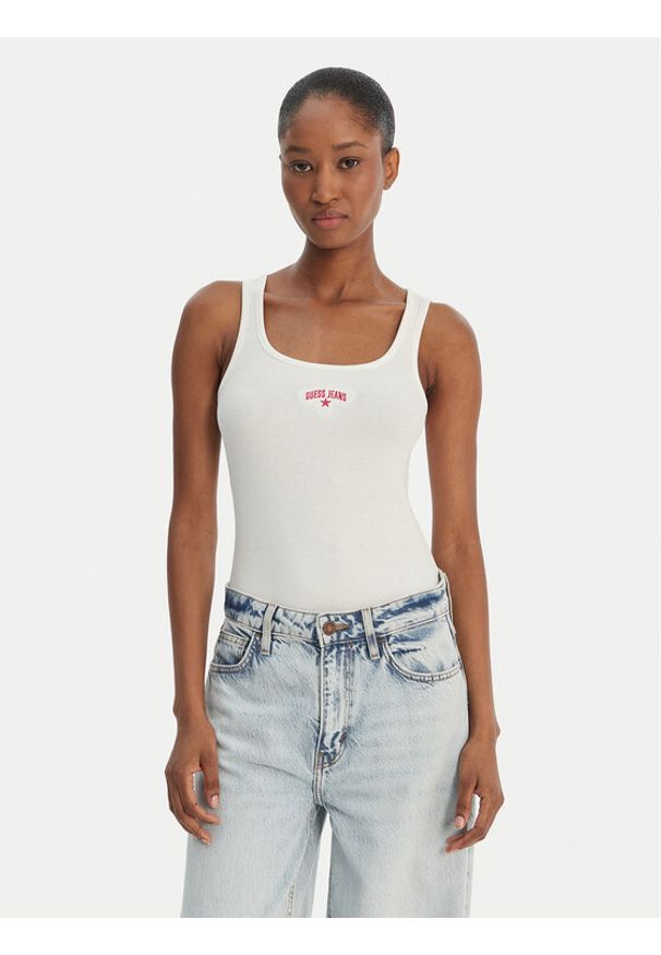 Guess Jeans Top W6GPZ2 KA0H1 Biały Slim Fit. Kolor: biały. Materiał: bawełna