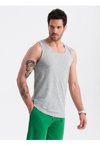 Ombre Clothing - Męska bawełniana koszulka tank top BASIC – szary melanż V2 - Rozmiar: L. Okazja: na co dzień. Kolor: szary. Materiał: bawełna. Długość rękawa: na ramiączkach. Wzór: melanż. Sezon: lato. Styl: sportowy, casual, elegancki