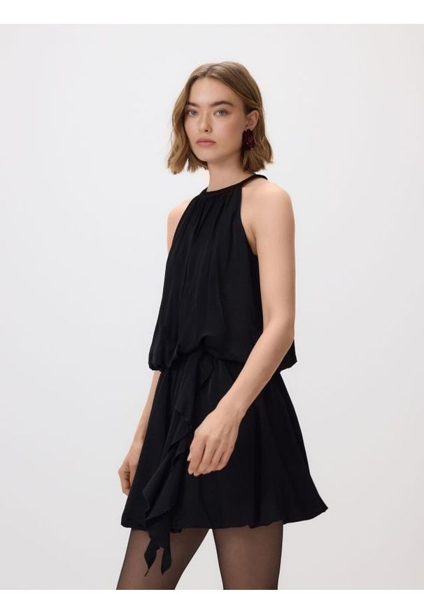 Reserved - Sukienka mini z wiskozą - czarny. Kolor: czarny. Materiał: wiskoza. Długość: mini
