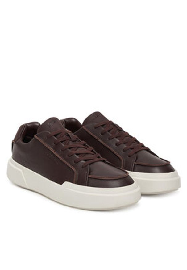 Calvin Klein Sneakersy Chunky Cupsole Lace Up Lth Pinch YM0YM01454 Bordowy. Kolor: czerwony. Materiał: skóra