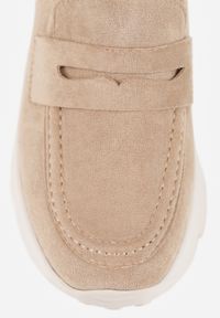 Renee - Ciemnobeżowe Półbuty w Stylu Mokasynów na Platformie Viandis. Okazja: na co dzień. Zapięcie: bez zapięcia. Kolor: beżowy. Materiał: jeans. Wzór: aplikacja. Obcas: na platformie. Styl: casual, elegancki #5