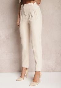 Renee - Jasnobeżowe Spodnie z Prostymi Nogawkami i Imitacją Kieszeni Viarvi. Kolor: beżowy. Styl: elegancki #3