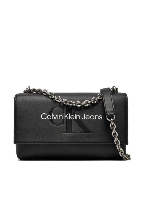 Calvin Klein Jeans Torebka Sculpted Ew Flat W/Chain25 Mono K60K612221 Czarny. Kolor: czarny. Materiał: skórzane