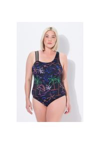 ULLA POPKEN - Damskie Strój kąpielowy plażowy wzór miękkie miseczki. Kolekcja: plus size. Kolor: czarny. Materiał: poliamid, poliester, materiał, elastan