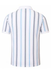Męska Koszulka Polo - Pako Jeans - Biała w Prążki. Okazja: na co dzień. Typ kołnierza: polo. Kolor: niebieski. Materiał: bawełna. Wzór: prążki, paski. Styl: casual #3