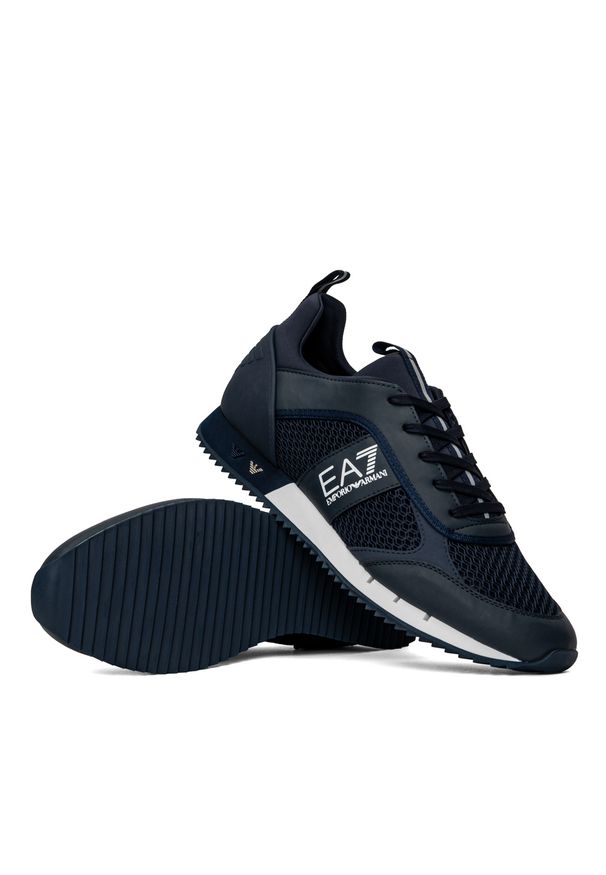 Buty sportowe męskie EA7 Emporio Armani (X8X027 XK050 D813). Okazja: na co dzień. Kolor: niebieski. Materiał: skóra, materiał. Sport: fitness