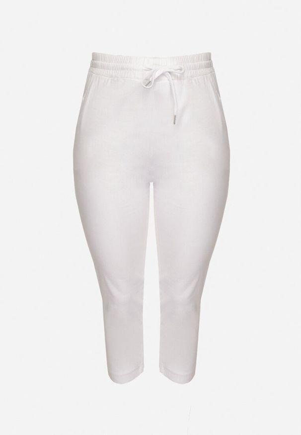 Born2be - Białe Spodnie z Bawełny ze Sznurkami Izeleina. Okazja: na co dzień. Kolekcja: plus size. Kolor: biały. Materiał: bawełna. Styl: casual