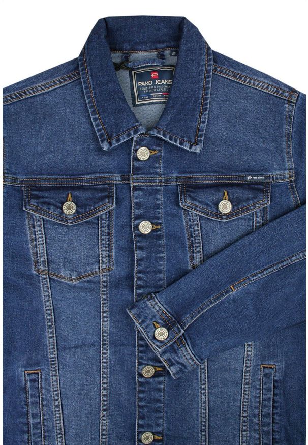 Przejściowa Kurtka Jeansowa (Katana) - Pako Jeans - Granatowa. Kolor: niebieski. Materiał: bawełna, tkanina, elastan. Styl: klasyczny