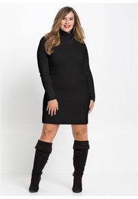bonprix - Dopasowana sukienka dzianinowa z golfem. Typ kołnierza: golf. Kolor: czarny. Materiał: dzianina. Długość rękawa: długi rękaw. Sezon: zima. Styl: elegancki. Długość: mini #3