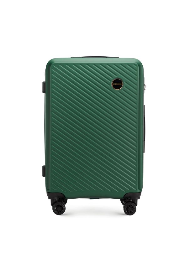 Wittchen - Średnia walizka z ABS-u w ukośne paski ciemnozielona. Kolor: zielony. Materiał: guma. Wzór: paski. Styl: elegancki