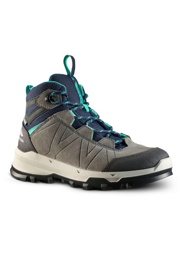 quechua - Buty turystyczne dla dzieci Quechua MH900 wodoodporne. Kolor: wielokolorowy, niebieski, zielony. Materiał: skóra, materiał. Szerokość cholewki: normalna. Sport: turystyka piesza