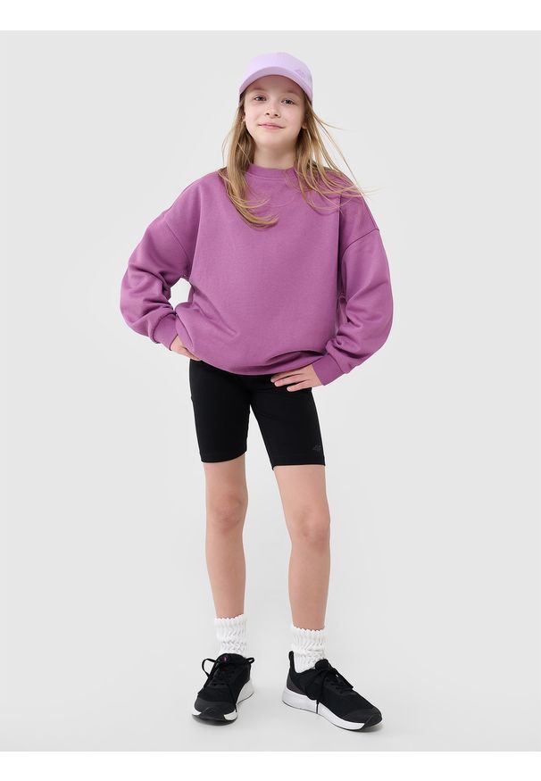 4f - 4F Legginsy kolarki dzianinowe dziewczęce - czarne 158 (12-13 lat). Okazja: na co dzień. Stan: podwyższony. Kolor: czarny. Materiał: dzianina. Długość: krótkie. Wzór: ze splotem, gładki, jednolity. Sezon: lato. Styl: casual, sportowy