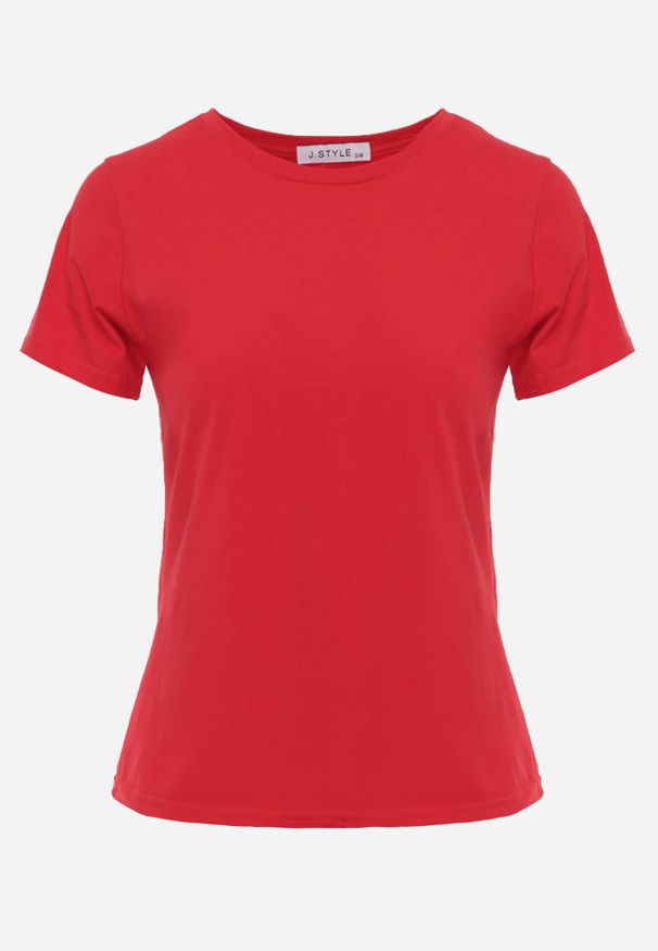 Born2be - Czerwony Bawełniany T-shirt w Klasycznym Stylu Nedila. Kolor: czerwony. Materiał: bawełna. Długość: długie. Styl: klasyczny