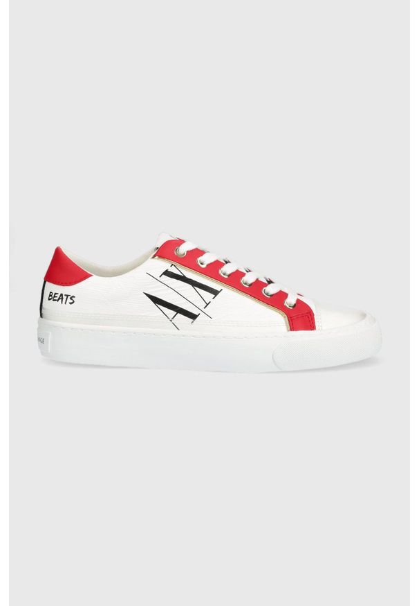 Armani Exchange sneakersy kolor biały. Nosek buta: okrągły. Zapięcie: sznurówki. Kolor: biały. Materiał: guma