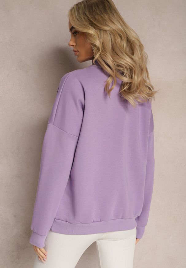 Renee - Jasnofioletowa Ocieplana Bluza Bawełniana z Półgolfem Heraia. Kolor: fioletowy. Materiał: bawełna