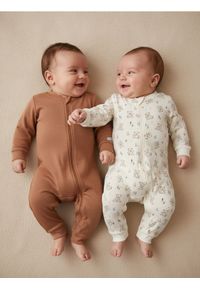 Sinsay - Bawełniany pajacyk 2 pack - beżowy. Kolor: beżowy. Materiał: bawełna #1