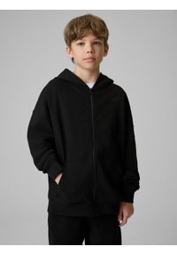 4f - 4F Bluza dresowa loose z kapturem chłopięca - czarna 146/152 (10-12 lat). Okazja: na spacer, na co dzień, na uczelnię. Typ kołnierza: kaptur. Kolor: czarny. Materiał: dresówka. Sezon: lato. Styl: casual #1