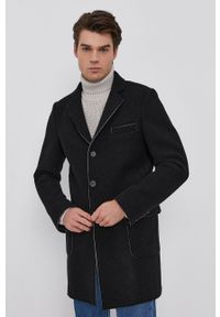 Karl Lagerfeld Płaszcz męski kolor czarny przejściowy. Okazja: na co dzień. Kolor: czarny. Materiał: tkanina. Wzór: gładki. Styl: casual