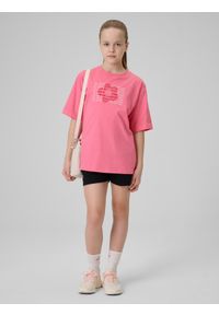 4f - 4F T-shirt loose z nadrukiem dziewczęcy - różowy 122 (6-7 lat). Okazja: na uczelnię, na co dzień. Kolor: różowy. Materiał: materiał, bawełna. Wzór: nadruk. Sezon: lato. Styl: casual, sportowy #2