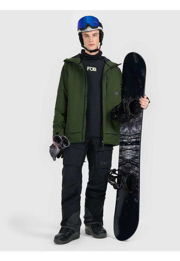 4f - 4F Kurtka snowboardowa membrana 15000 męska - khaki L. Kolor: oliwkowy, wielokolorowy, brązowy. Materiał: poliester, materiał. Długość rękawa: raglanowy rękaw. Sezon: zima