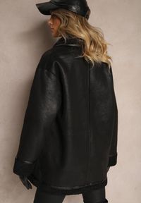 Renee - Czarna Marynarkowa Kurtka Biker z Futerkiem Typu Baranek Salethiel. Okazja: na co dzień, na imprezę. Kolor: czarny. Materiał: futro. Sezon: jesień. Styl: wizytowy, elegancki, casual #4