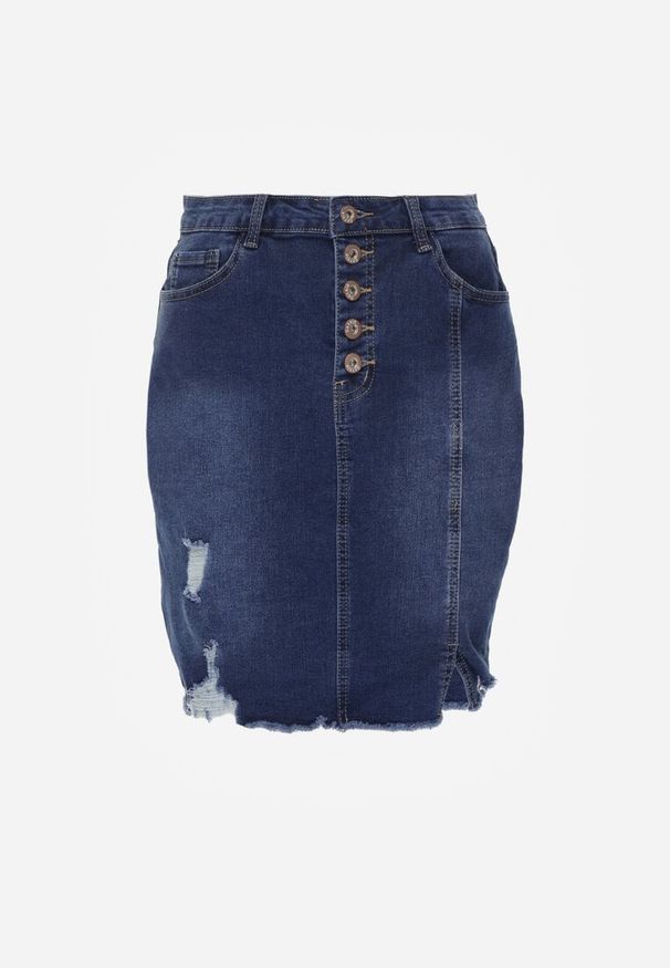 Renee - Niebieska Jeansowa Spódnica Mini z Guzikami Karandi. Kolor: niebieski. Materiał: jeans