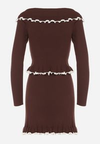 Born2be - Brązowy Dzianinowy Komplet z Wiskozą Spódnica i Bluzka z Odkrytymi Ramionami Zozfira. Kolor: brązowy. Materiał: dzianina, wiskoza #5