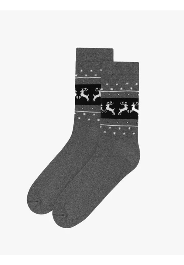 Ryłko - Szare skarpetki świąteczne unisex w renifery. Kolor: szary. Materiał: tkanina. Wzór: geometria, aplikacja
