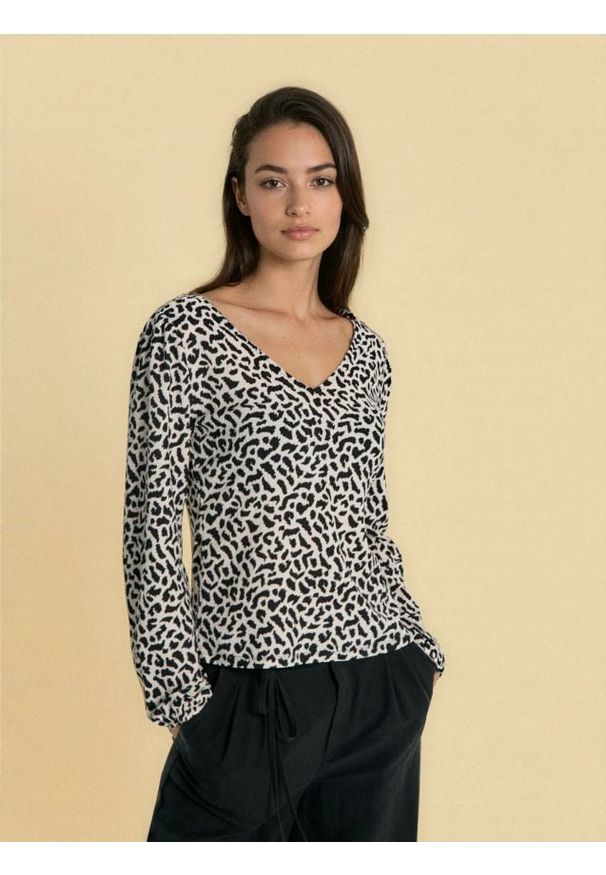 Sinsay - Bluzka z długim rękawem w panterkę - wielobarwny. Długość rękawa: długi rękaw. Długość: długie. Wzór: motyw zwierzęcy