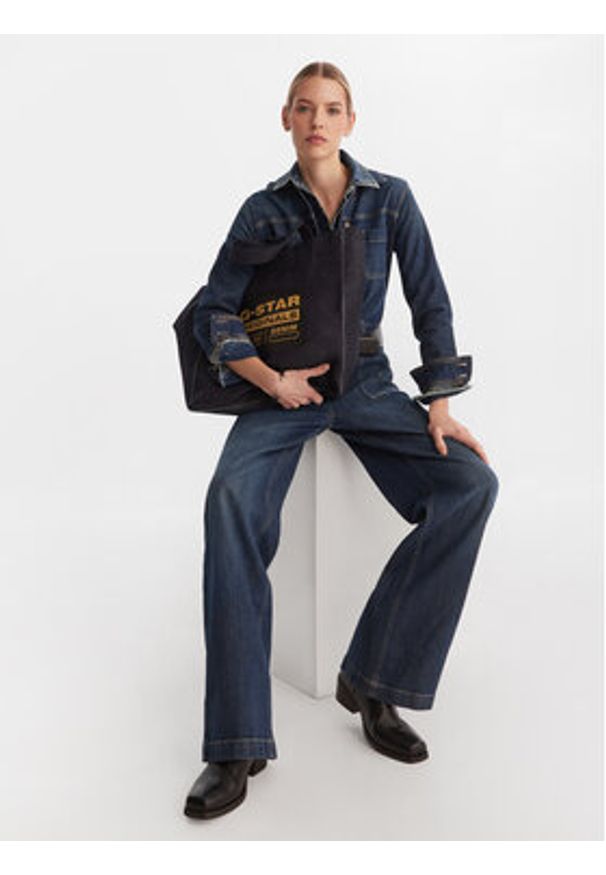 Guess Jeans Kombinezon W5BD97 D0026 Granatowy Wide Leg. Kolor: niebieski. Materiał: bawełna