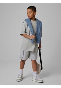 4f - 4F T-shirt loose z nadrukiem chłopięcy - szary 128 (7-8 lat). Okazja: na co dzień, na uczelnię. Kolor: szary. Materiał: dzianina, materiał, dresówka, bawełna, skóra. Wzór: nadruk. Sezon: lato. Styl: casual #2