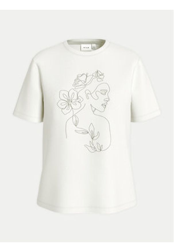 Vila T-Shirt Sybil 14108062 Biały Regular Fit. Kolor: biały. Materiał: bawełna
