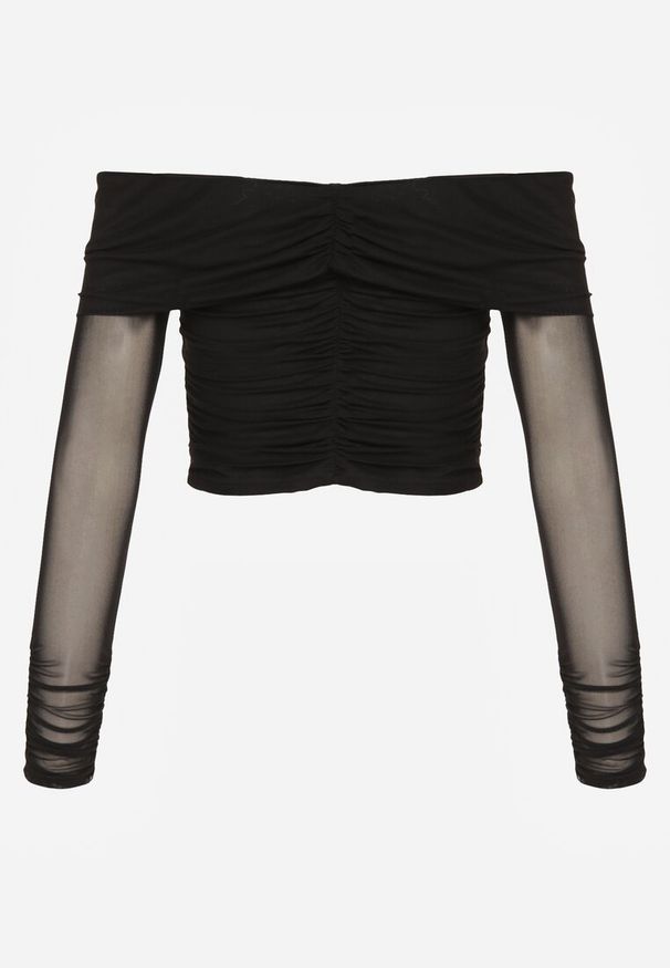 Renee - Czarna Drapowana Bluzka VICES z Odkrytymi Ramionami i Siateczkowymi Rękawami Atevite. Okazja: na co dzień. Kolor: czarny. Materiał: jeans. Styl: casual