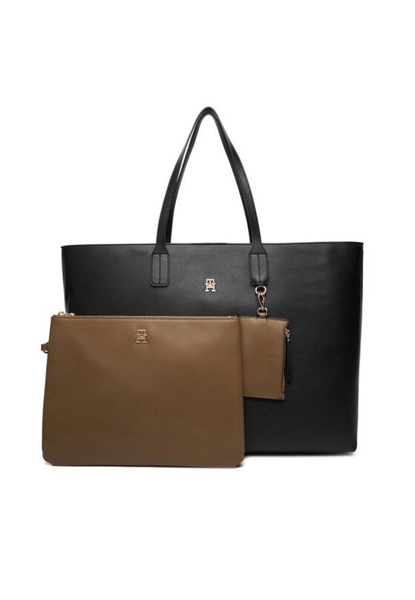 TOMMY HILFIGER - Tommy Hilfiger Torebka Th Icon Tote AW0AW18173 Czarny. Kolor: czarny. Materiał: skórzane