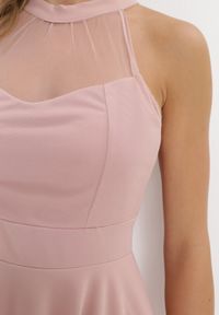Born2be - Różowa Rozkloszowana Sukienka Mini z Siateczką Philippina. Okazja: na imprezę, na wesele, na randkę, na ślub cywilny. Kolor: różowy. Materiał: tiul. Długość rękawa: bez rękawów. Długość: mini #3