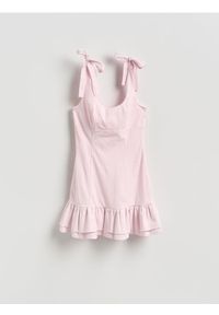 Reserved - Sukienka z wiązaniami przy ramionach - pastelowy róż. Kolor: różowy. Materiał: dzianina. Typ sukienki: proste #1
