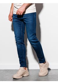 Ombre Clothing - Spodnie męskie jeansowe SKINNY FIT - ciemnoniebieskie P1007 - M. Kolor: niebieski. Materiał: jeans. Styl: klasyczny #3