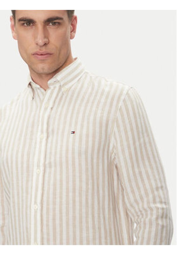 TOMMY HILFIGER - Tommy Hilfiger Koszula Essential MW0MW38581 Beżowy Regular Fit. Kolor: beżowy. Materiał: len