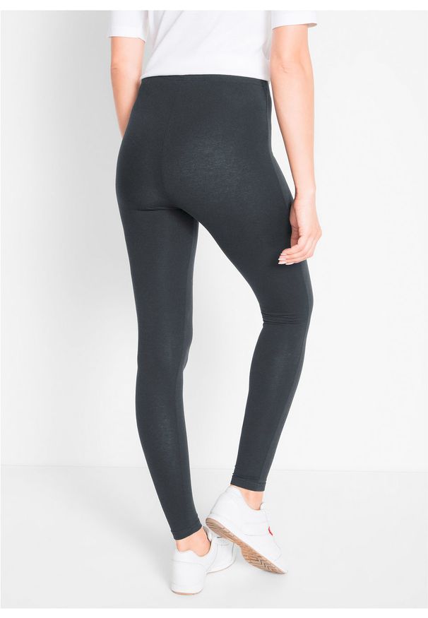 Legginsy ze stretchem (2 pary w opak.) bonprix antracytowy melanż - czarny. Kolor: szary. Materiał: bawełna. Wzór: melanż