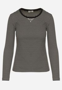 Born2be - Czarna Bluzka Typu Longsleeve w Paski Ozdobiona Cyrkoniami Ralinella. Okazja: na co dzień. Kolor: czarny. Materiał: jeans. Długość rękawa: długi rękaw. Wzór: paski, aplikacja. Styl: elegancki, casual, klasyczny #5