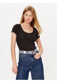 Tommy Jeans T-Shirt DW0DW16107 Czarny Regular Fit. Kolor: czarny. Materiał: bawełna