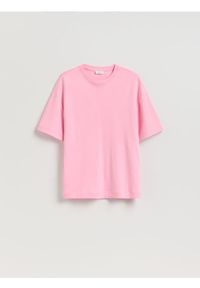 Reserved - T-shirt oversize z merceryzowanej bawełny - różowy. Kolor: różowy. Materiał: bawełna