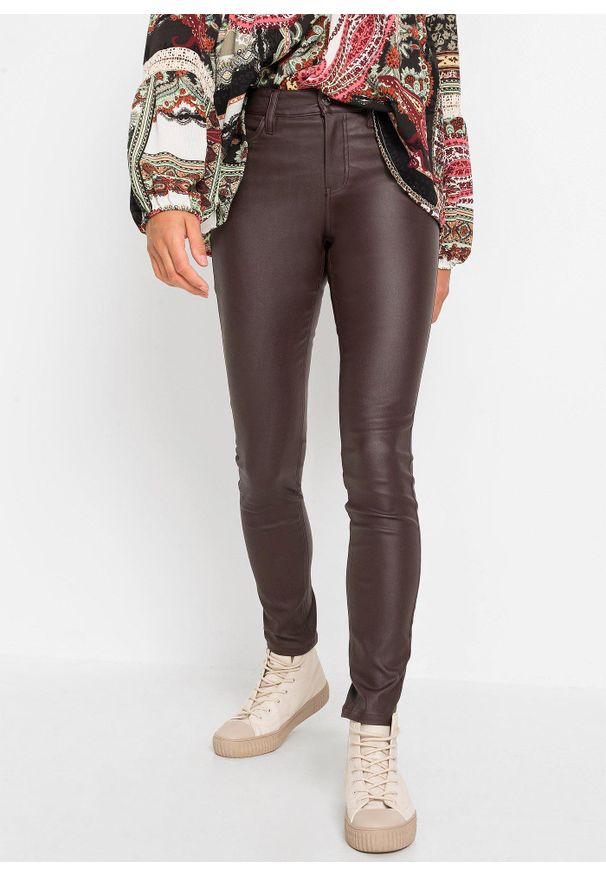 bonprix - Spodnie ze stretchem z mieszanki wiskozy. Kolor: brązowy. Materiał: wiskoza. Styl: elegancki