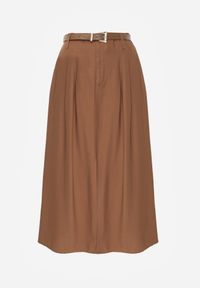 Born2be - Brązowa Wiskozowa Spódnica o Rozkloszowanym Kroju z Rozcięciem i Paskiem Jaelia. Okazja: na co dzień, na spotkanie biznesowe, do pracy. Kolor: brązowy. Materiał: wiskoza. Styl: casual, biznesowy, elegancki #4
